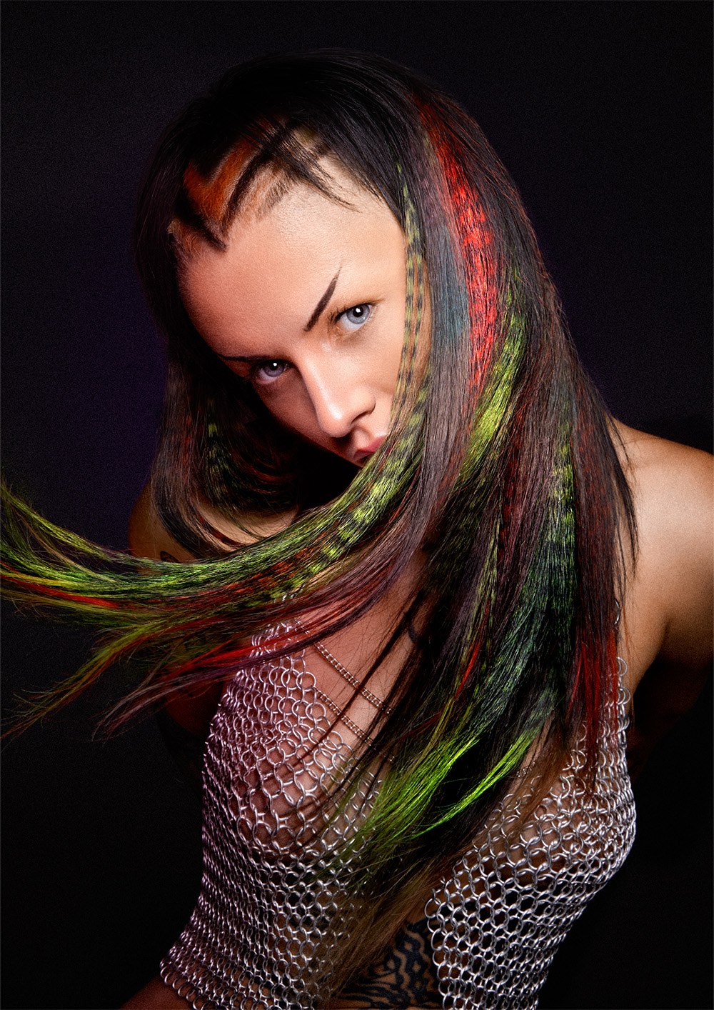 Long Black Hair with Multicoloured Highlights – Dani Blakeley – Studio 54 Collection